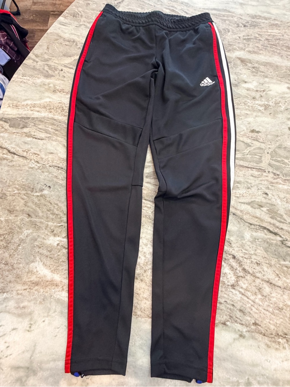 Adidas Women’s Small Black Tricot Track Pants Red White Stripe Athletic Joggers